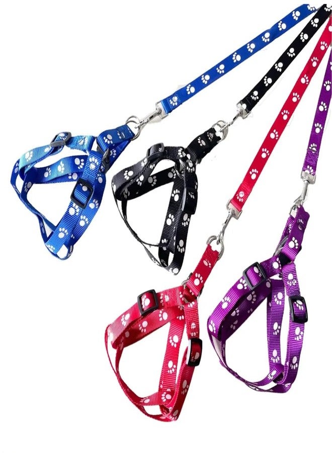 Smart Pups Adjustable Soft Nylon Paw Printed Strip Harness & Leash Set for All Breeds Dogs, Cat and Puppies (Color May Very) - Image 1